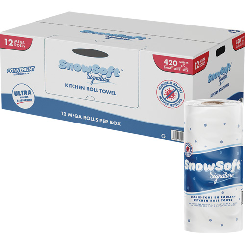 Snow Soft Signature Kitchen Towel Roll, 2 Ply, 420 Sheets/Roll, 4.5" W, 11" L Trail Hammer and Bolt