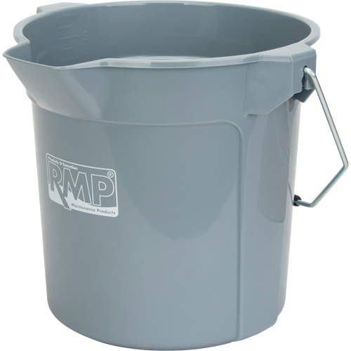Round Bucket with Pouring Spout, 2.64 US Gal. (10.57 qt.) Capacity, Grey Trail Hammer and Bolt