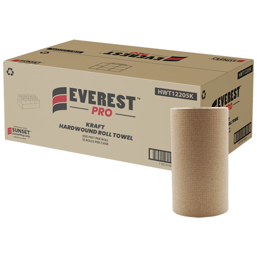 Kraft Hardwound Roll Towels, 1 Ply, Centre Pull, 205' L Trail Hammer and Bolt
