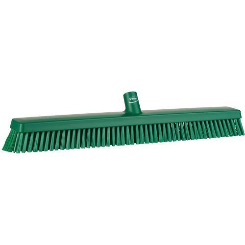 Heavy-Duty Push Broom, Fine/Stiff Bristles, 24", Green Trail Hammer and Bolt