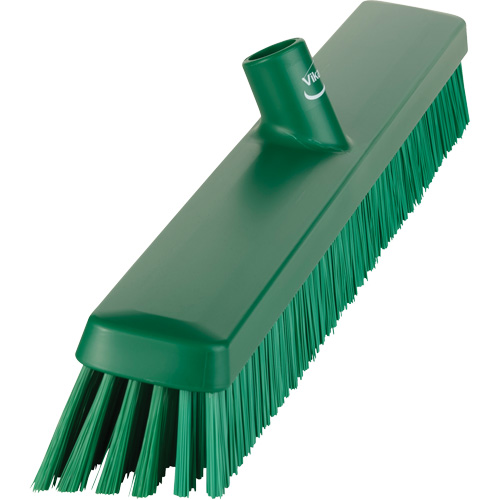 Heavy-Duty Push Broom, Fine/Stiff Bristles, 24", Green Trail Hammer and Bolt