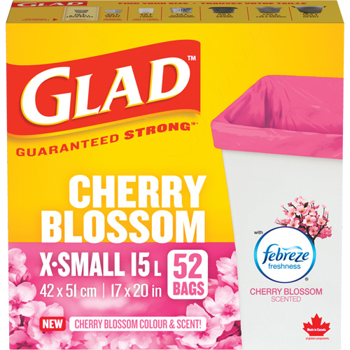 Sacs parfum&eacute;s et de couleur fleur de cerisier de Glad, Fort, 17" la x 20" lo, Rose, Capacit&eacute; 15 L (3,96 gal) Trail Hammer and Bolt