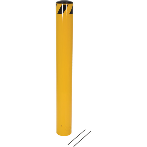Pour-In-Place Bollards, Steel, 48-1/2" H x 5-9/16" W, Yellow Trail Hammer and Bolt
