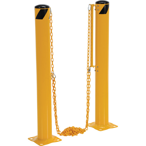 Dock Chain Barrier Bollard System, Steel, 42" H x 6-5/8" W, Yellow Trail Hammer and Bolt
