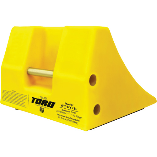 Cale-roue pour &eacute;quipement lourd de 70 tonnes avec poign&eacute;e, Ur&eacute;thane, Jaune Trail Hammer and Bolt