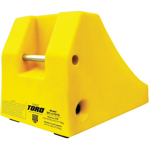 400 Ton Large Equipment Wheel Chock with Handle & Hole, Urethane, Yellow Trail Hammer and Bolt