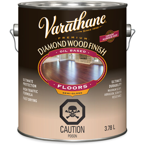 Varathane&reg; Diamond Wood Finish Floors Coating, 3.78 L, Clear, Semi-Gloss Trail Hammer and Bolt