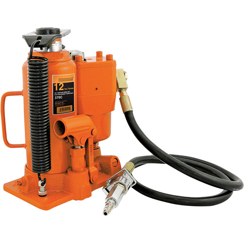 370A Bottle Jack, 12 tons, Air Hydraulic, 19-1/2" Raised Height Trail Hammer and Bolt
