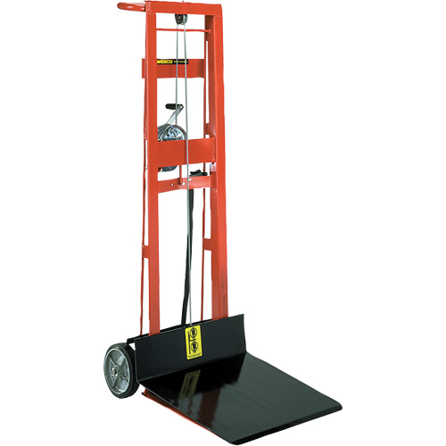 Platform Lift Stacker , Hand Winch Operated, 750 lbs. Capacity, 40" Max Lift Trail Hammer and Bolt