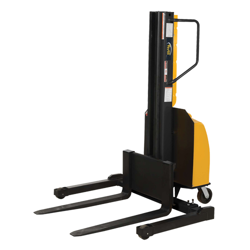 Narrow Mast Powered Lift Stacker, Electric Operated, 1500 lbs. Capacity, 98" Max Lift Trail Hammer and Bolt