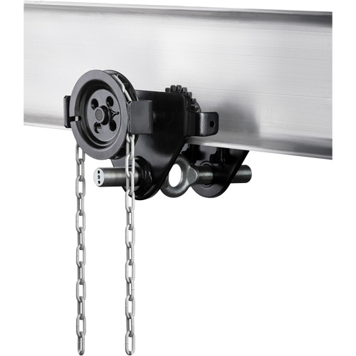 HTG Geared Clevis Trolley, 4409 lbs. (2 tons) Capacity, 2-39/64" - 8-43/64" Trail Hammer and Bolt