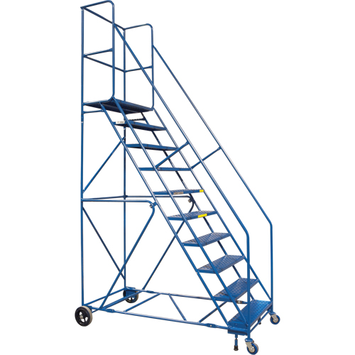 Escabeau roulant certifi&eacute; par la CSA avec pied verrouillable, 10 marches, Largeur de la marche 30", Hauteur de la plateforme 89", Acier Trail Hammer and Bolt
