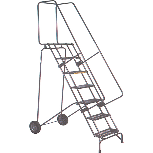 Fold-N-Store Rolling Ladders, 11 Steps, Perforated, 110" High Trail Hammer and Bolt