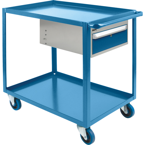 Chariots &agrave; tablettes avec tiroir, 1200 lb Capacit&eacute;, Acier, 24" x la, 36" x ha, 48" p, Roues en Caoutchouc, Enti&egrave;rement soud&eacute;, 1 tirroirs Trail Hammer and Bolt