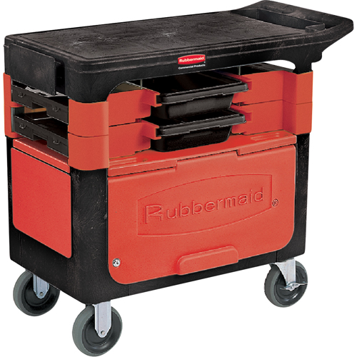 Trades Carts With Lockable Cabinet, 2 Drawers, 38" L x 19-1/4" W x 33-3/8" H, Black Trail Hammer and Bolt