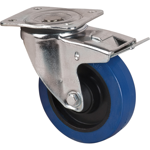 Blue Caster, Swivel with Brake, 5" (127 mm), Rubber, 400 lbs. (181 kg.) Trail Hammer and Bolt