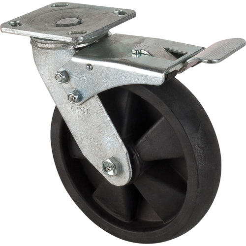 Roulettes haute temp&eacute;rature, Pivotant avec frein, 8" (203,2 mm), Nylon, 1000 lb (453 kg) Trail Hammer and Bolt