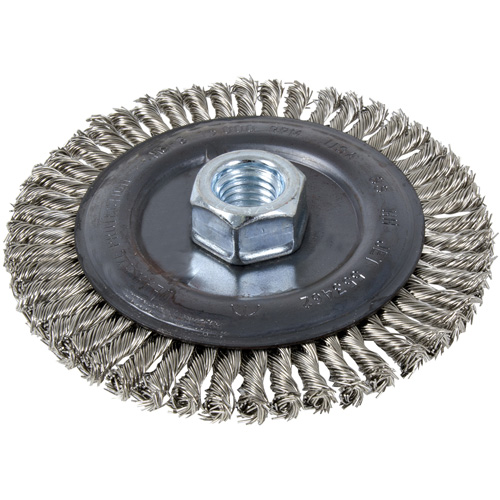 Stringer Bead Brush, 5" Dia., 0.022" Fill, 5/8"-11 Arbor, Stainless Steel Trail Hammer and Bolt