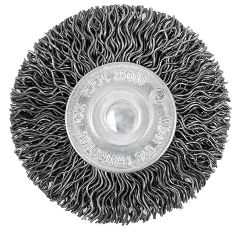 Brosse radiale &agrave; fils cr&ecirc;p&eacute;s mont&eacute; sur mandrin 105-2, 2", Fils ,02" Trail Hammer and Bolt