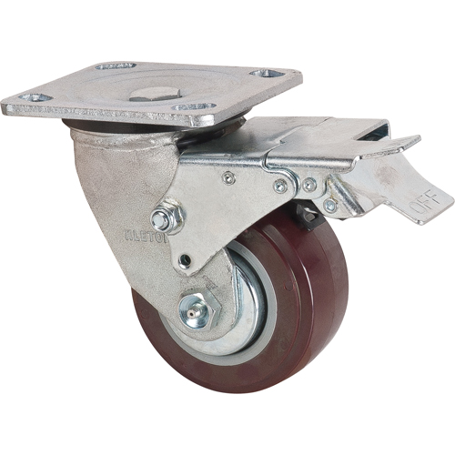 Caster, Swivel with Brake, 4" (101.6 mm), Polyurethane, 550 lbs. (249.5 kg.) Trail Hammer and Bolt