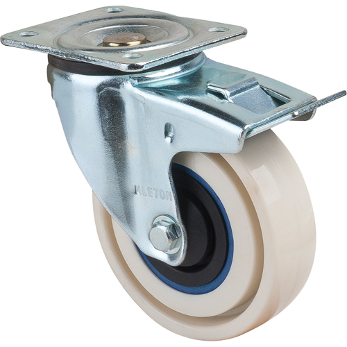 Sandwich Casters, Swivel with Brake, 4" (101.6 mm), Nylon, 440 lbs. (199.58 kg.) Trail Hammer and Bolt