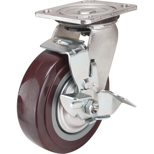 Roulette, Pivotant avec frein, 6" (152,4 mm), Polyur&eacute;thane, 850 lb (385 kg) Trail Hammer and Bolt