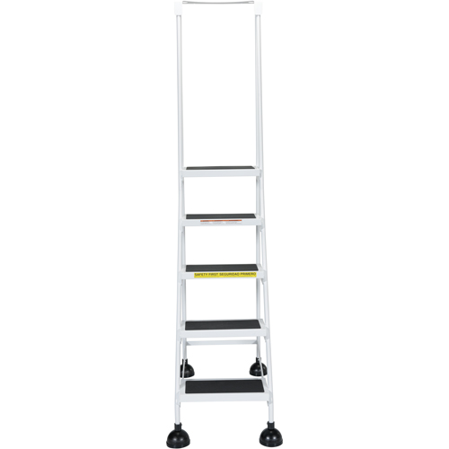 Light-Duty Stop-Step Ladders, 5 Steps, 16" Step Width, 47-11/16" Platform Height, Steel Trail Hammer and Bolt