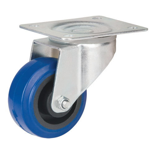 Roulette bleue, Pivotant, 3" (76 mm), Caoutchouc, 285 lb (129 kg) Trail Hammer and Bolt