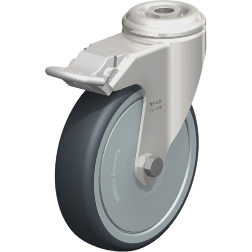 Roulette en &eacute;lastom&egrave;re thermoplastique acier inoxydable, Pivotant avec frein, Diam&egrave;tre 5" (127 mm), Capacit&eacute; 265 lb (120 kg) Trail Hammer and Bolt