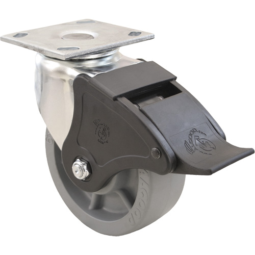 Roulette Emaxx, Pivotant avec frein, 4" (101,6 mm), Envirothane, 1000 lb (453,6 kg) Trail Hammer and Bolt