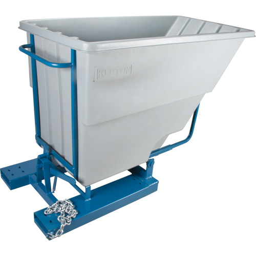 Self-Dumping Hopper, Polyethylene, 1-1/10 cu.yd, Grey Trail Hammer and Bolt