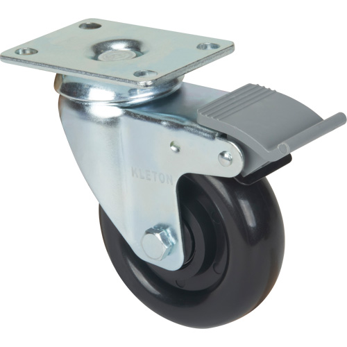 Caster, Swivel with Brake, 4" (101.6 mm), Polyolefin, 250 lbs. (113.4 kg) Trail Hammer and Bolt