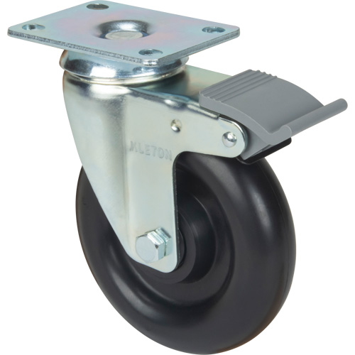 Caster, Swivel with Brake, 5" (127 mm), Polyolefin, 250 lbs. (113.4 kg) Trail Hammer and Bolt
