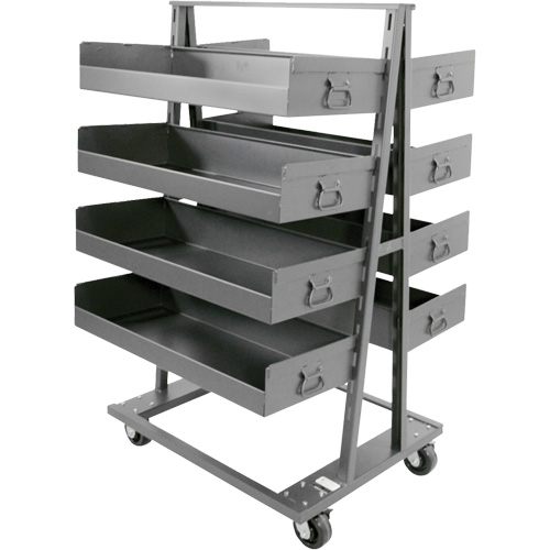 Double-Sided Heavy Duty A-Frame Cart with 8 Large Lipped Trays, 38" x 30" x 63", 2500 lbs. Capacity Trail Hammer and Bolt