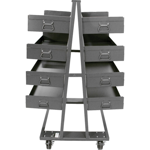 Double-Sided Heavy Duty A-Frame Cart with 8 Large Lipped Trays, 38" x 30" x 63", 2500 lbs. Capacity Trail Hammer and Bolt