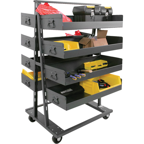 Double-Sided Heavy Duty A-Frame Cart with 8 Large Lipped Trays, 38" x 30" x 63", 2500 lbs. Capacity Trail Hammer and Bolt