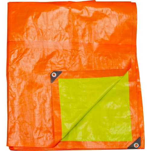 High-Visibility Heavy-Duty Woven Tarp, Polyethylene, Green/Orange, 16' x 20' x 12 mils Trail Hammer and Bolt