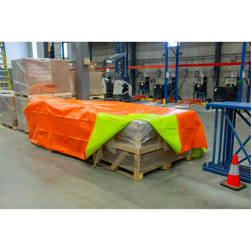 High-Visibility Heavy-Duty Woven Tarp, Polyethylene, Green/Orange, 16' x 20' x 12 mils Trail Hammer and Bolt