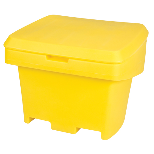 Heavy-Duty Outdoor Salt and Sand Storage Container, 30" x 24" x 24", 5.5 cu. Ft., Yellow Trail Hammer and Bolt