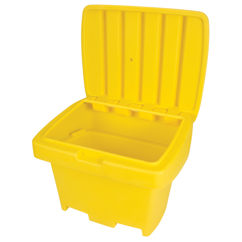 Heavy-Duty Outdoor Salt and Sand Storage Container, 30" x 24" x 24", 5.5 cu. Ft., Yellow Trail Hammer and Bolt