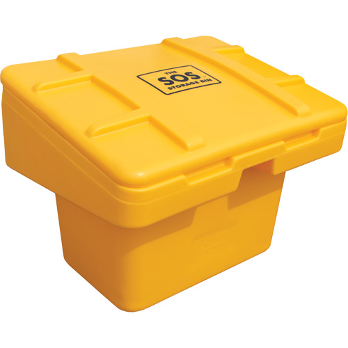 Contenants pour sel & sable SOS, Avec Moraillon, 30" x 24" x 24", 5,5 pi³, Jaune Trail Hammer and Bolt
