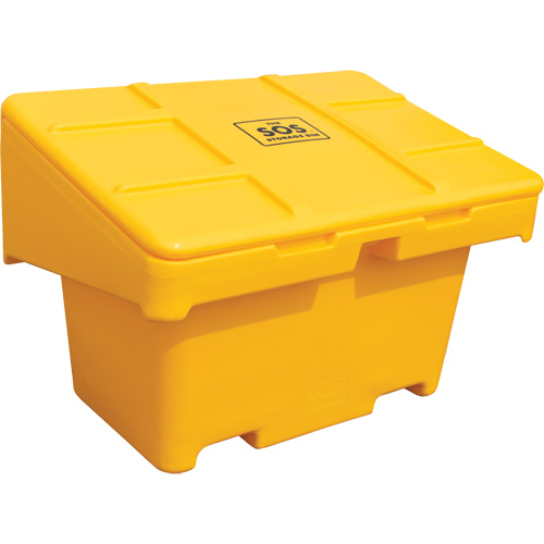 Contenants pour sel & sable SOS, Avec Moraillon, 42" x 29" x 30", 11 pi³, Jaune Trail Hammer and Bolt