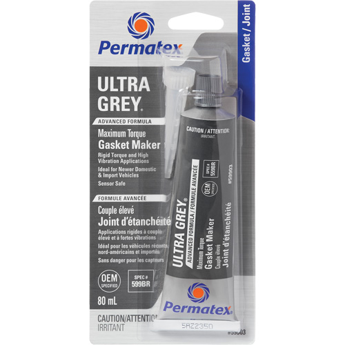 Ultra Grey&reg; Gasket Maker, Tube, 80 ml, -54°C - 260°C/-65°F - 500°F Trail Hammer and Bolt