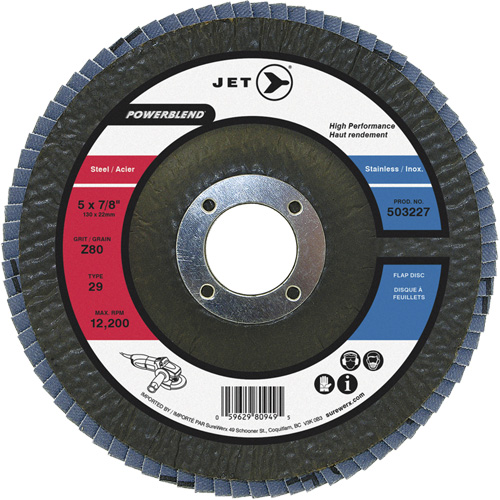 Disque &agrave; lamelles POWERBLEND, 5" x 7/8", Type 29, Grain Z40, Alumine de zirconium Trail Hammer and Bolt