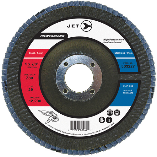 POWERBLEND Flap Disc, 5" x 7/8", Type 29, Z80 Grit, Zirconia Alumina Trail Hammer and Bolt
