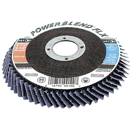 PowerBlend FLX Flexible Flap Disc, 4-1/2" x 7/8", Type 27, Z60 Grit, Zirconia Alumina Trail Hammer and Bolt