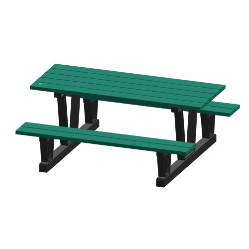 Recycled Plastic Outdoor Picnic Tables, 72" L x 60-5/16" W, Green Trail Hammer and Bolt