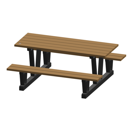 Recycled Plastic Outdoor Picnic Tables, 72" L x 60-5/16" W, Redwood Trail Hammer and Bolt