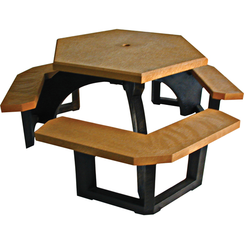 Recycled Plastic Hexagon Picnic Tables, 78" L x 78" W, Cedar Trail Hammer and Bolt