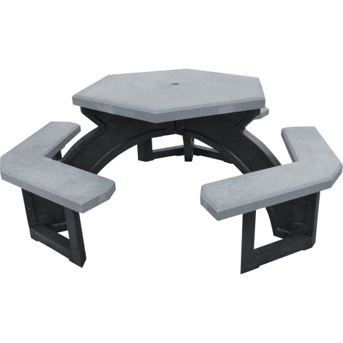 Recycled Plastic Hexagon Picnic Tables, 78" L x 78" W, Grey Trail Hammer and Bolt